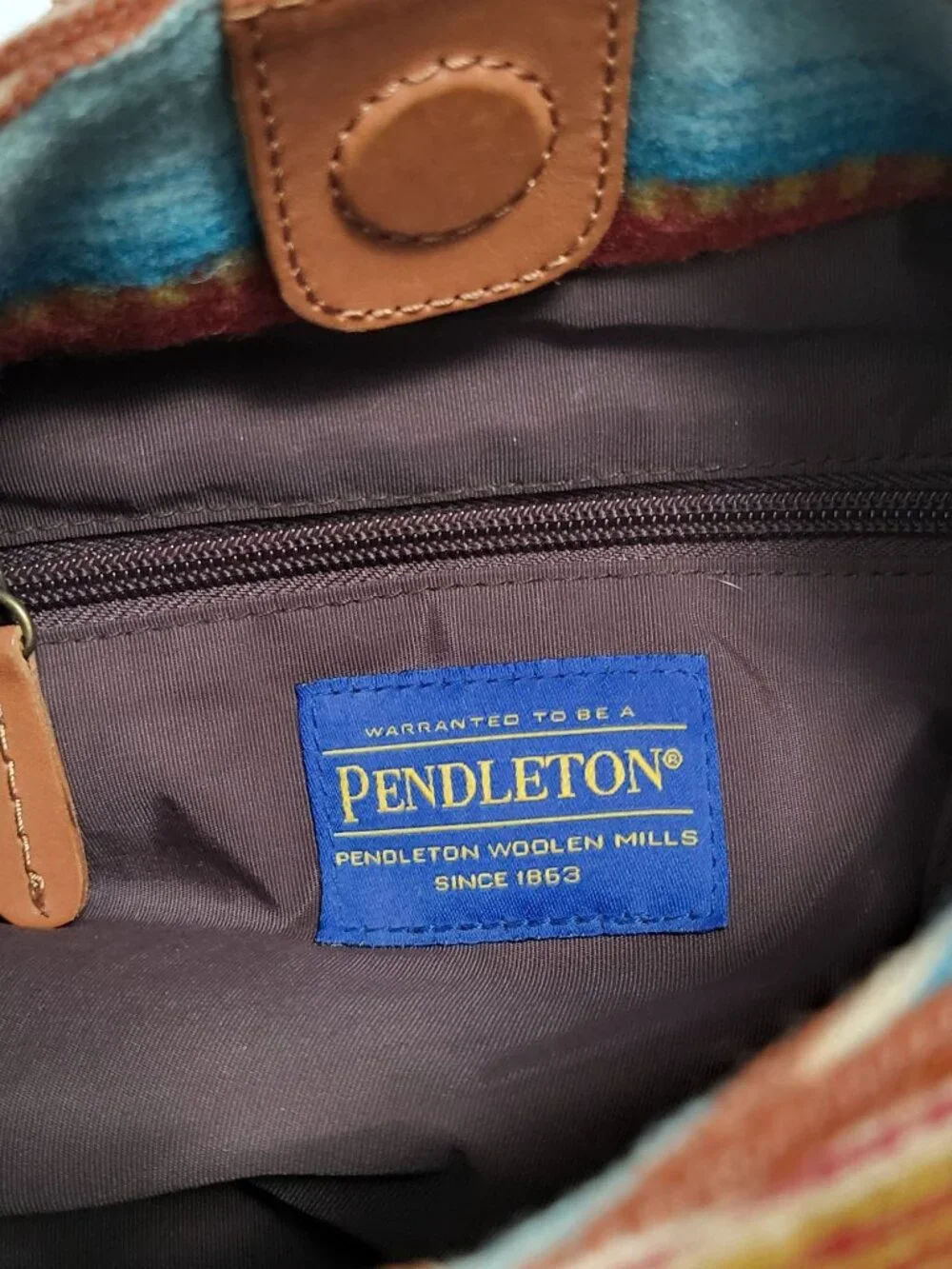Pendleton Wool Stripe Southwest Bucket Bag Leather Strap Hobo Shoulder Tote